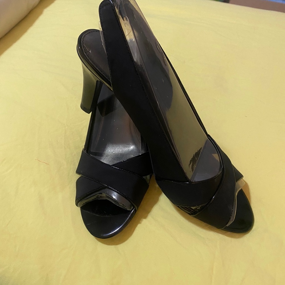 Black Patten Leather Shoes (Open Toes)